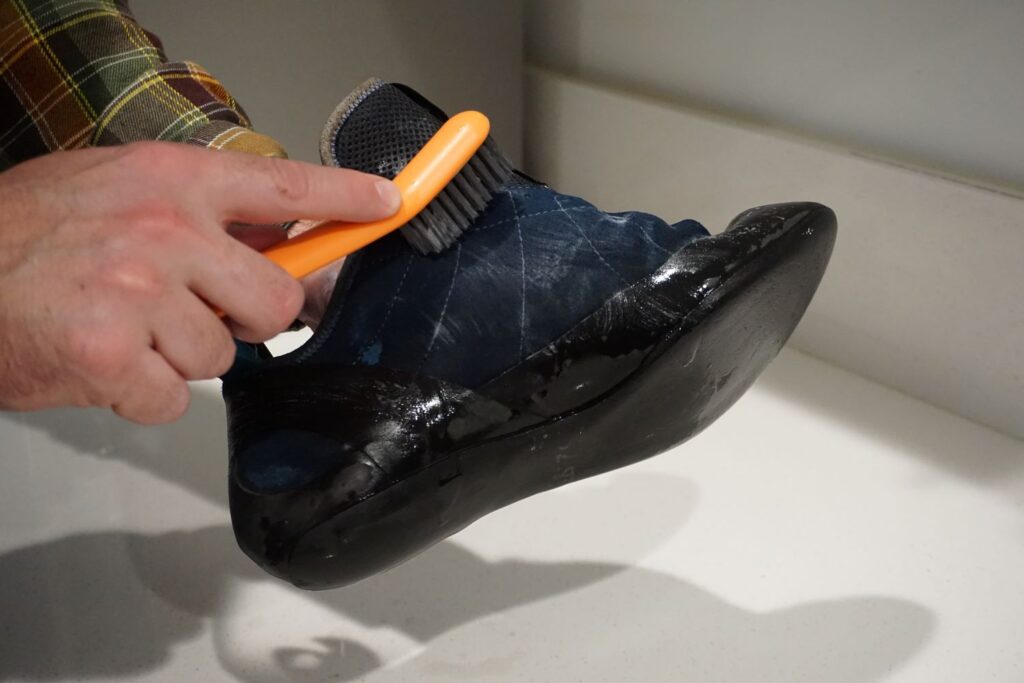 Give those climbing shoes a good scrub to get the most cleaning and deodorizing